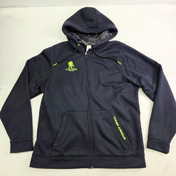 Under Armour Wounded Warrior Project Hoodie Mens M Black Neon Green Full Zip EUC - Picture 1 of 10
